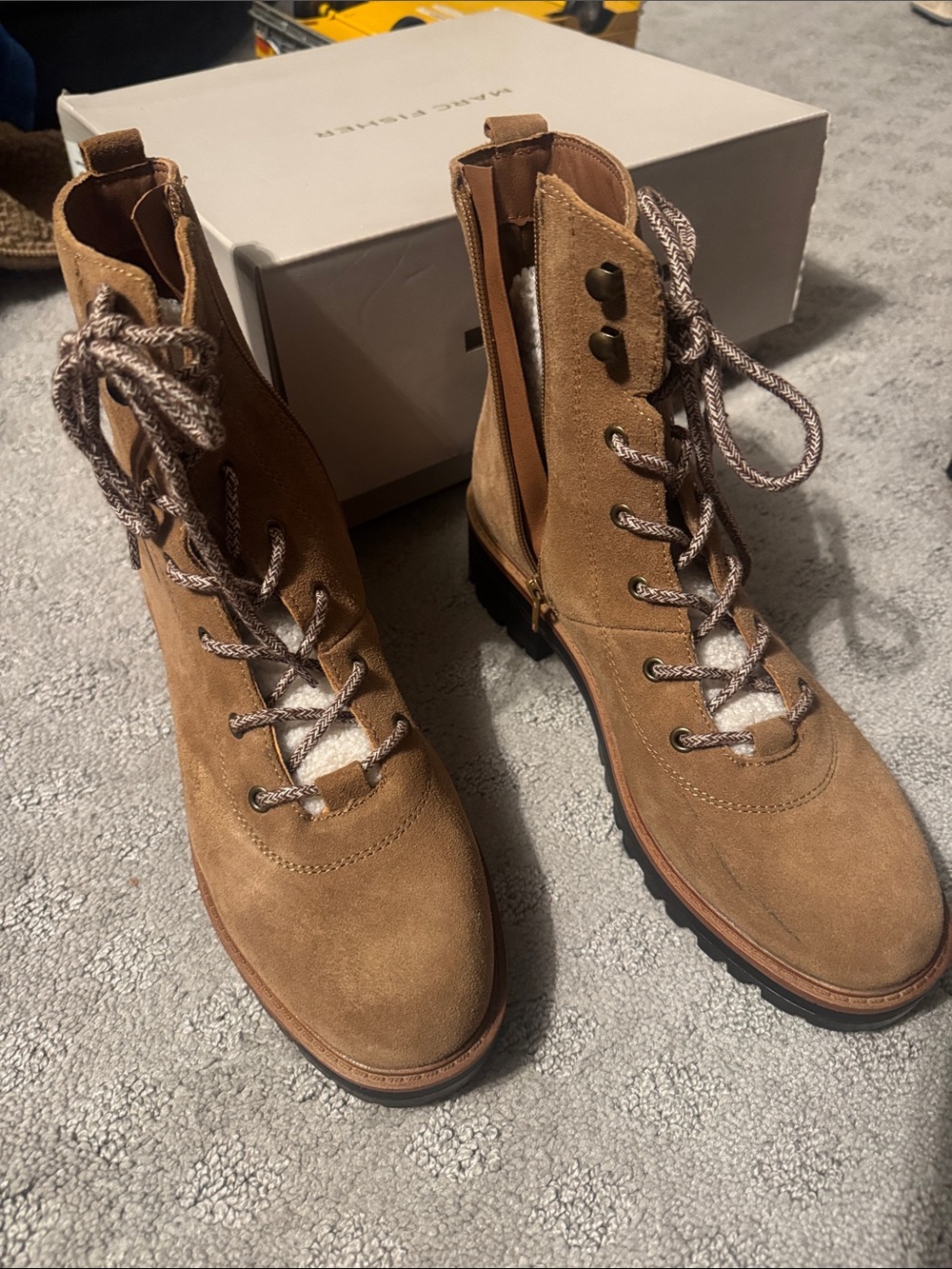 Marc Fisher Tan Suede Lace-Up Combat Boots